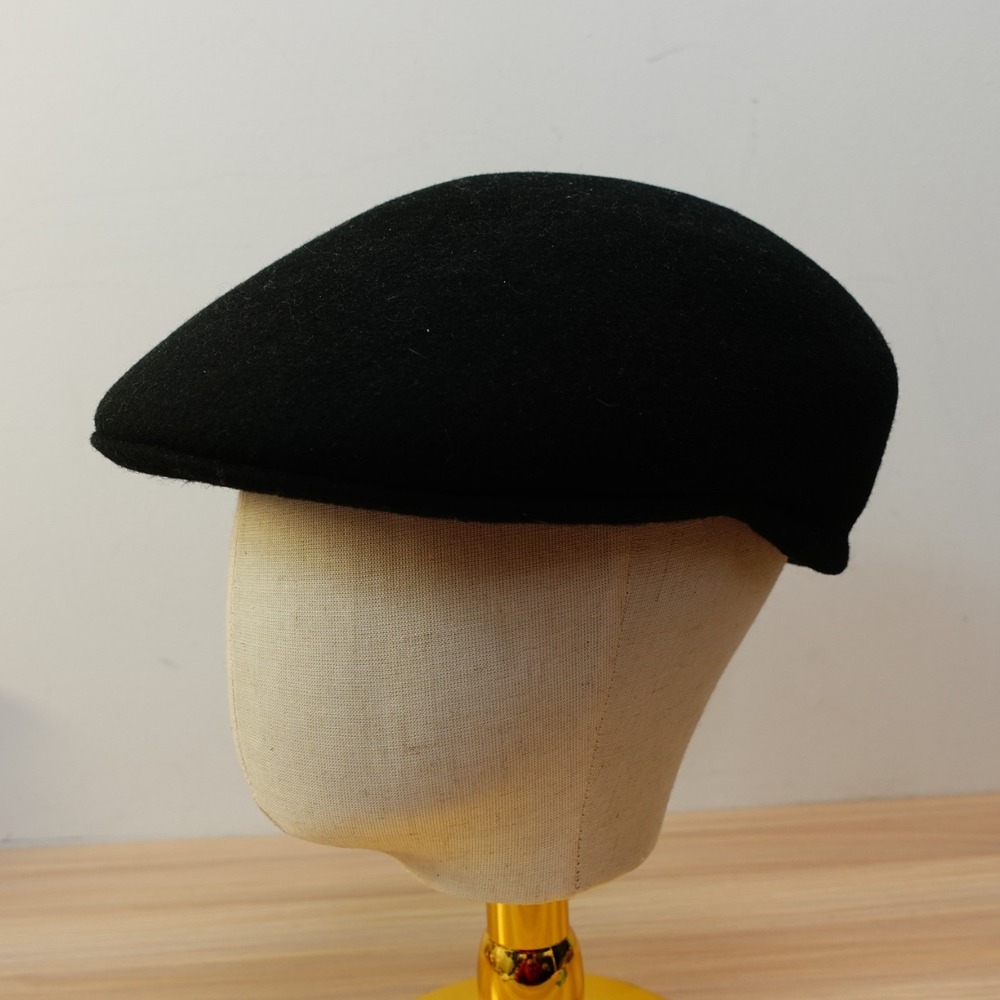 Vintage Flat Cap Mens S‎ M Black Felted Wool Ivy Driver Hat Peaky Blinders PAMOA
